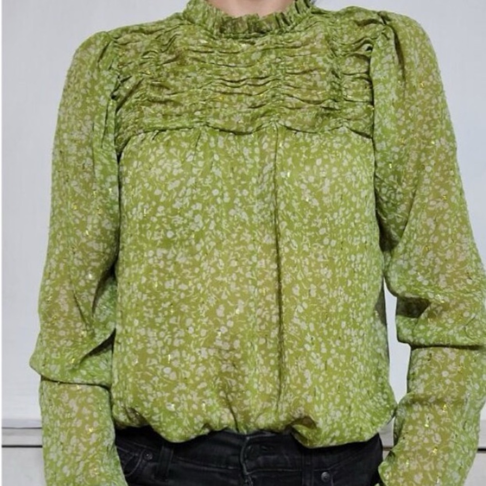 Green Smocked Long Sleeve Blouse